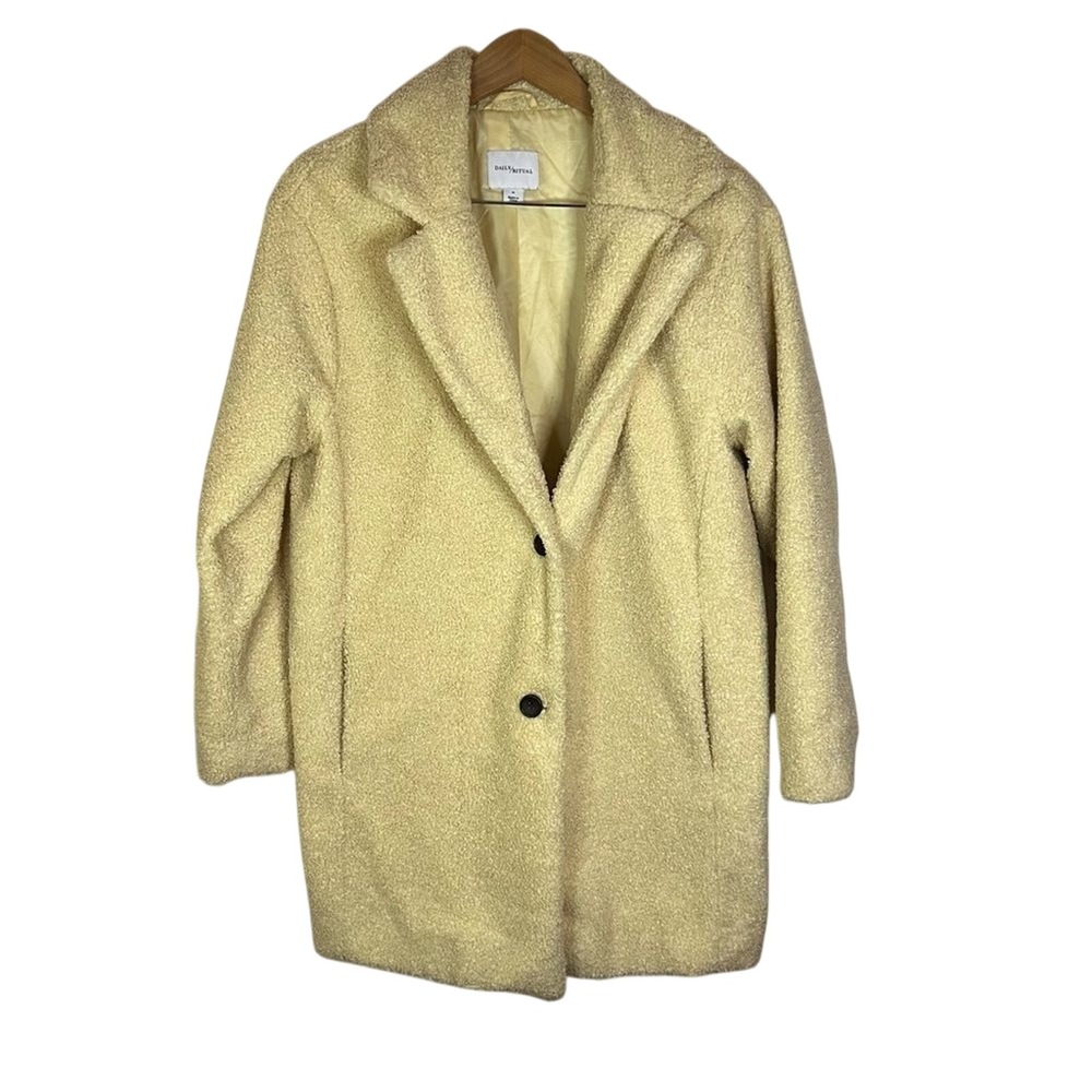 Daily Ritual Teddy Bear Fleece Jacket‎ Size Medium Light Yellow Cozy Womens